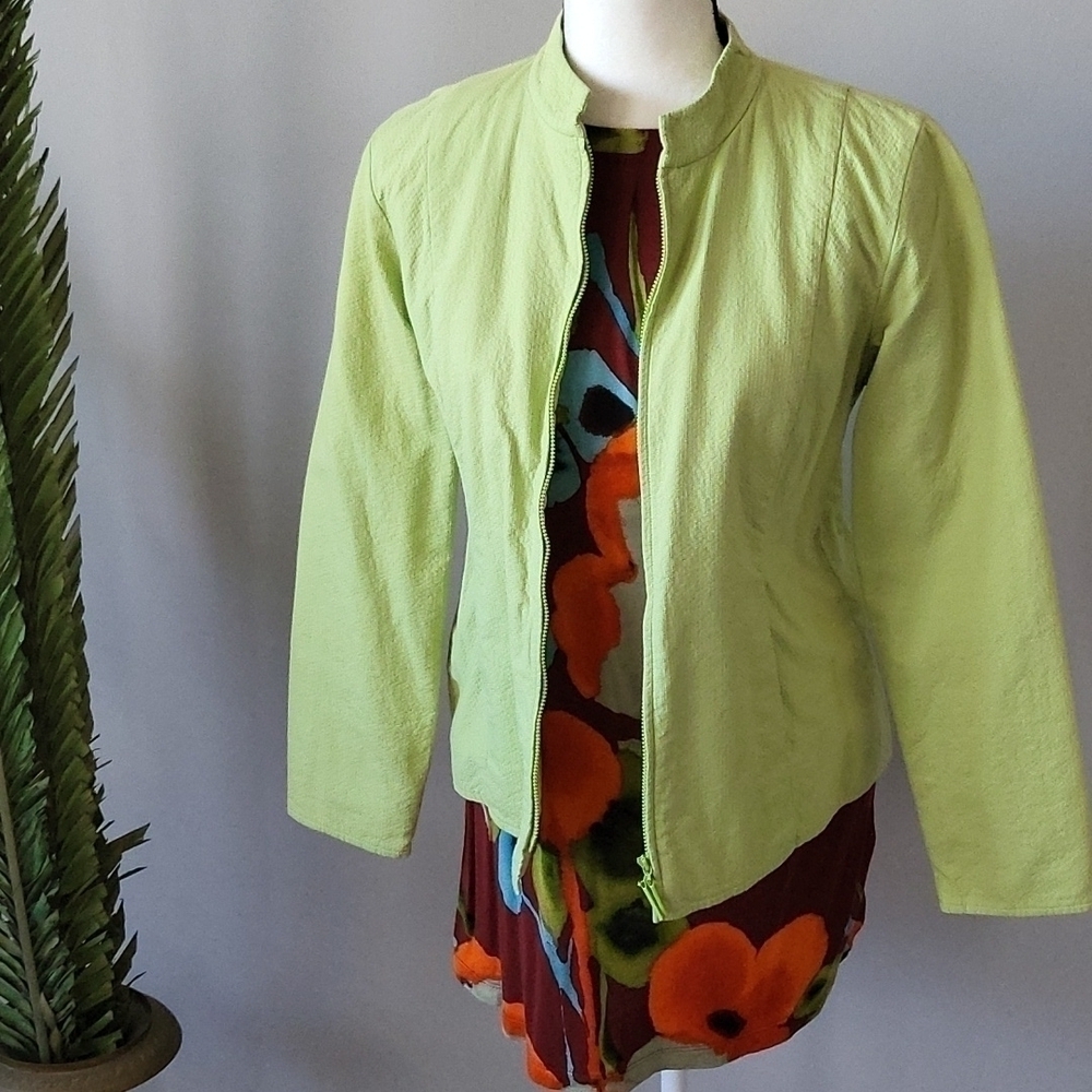 Eileen Fisher spring green straight collar full zip long sleeve lined jacket - Picture 3 of 12